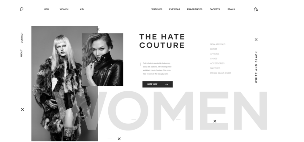 black and white website design